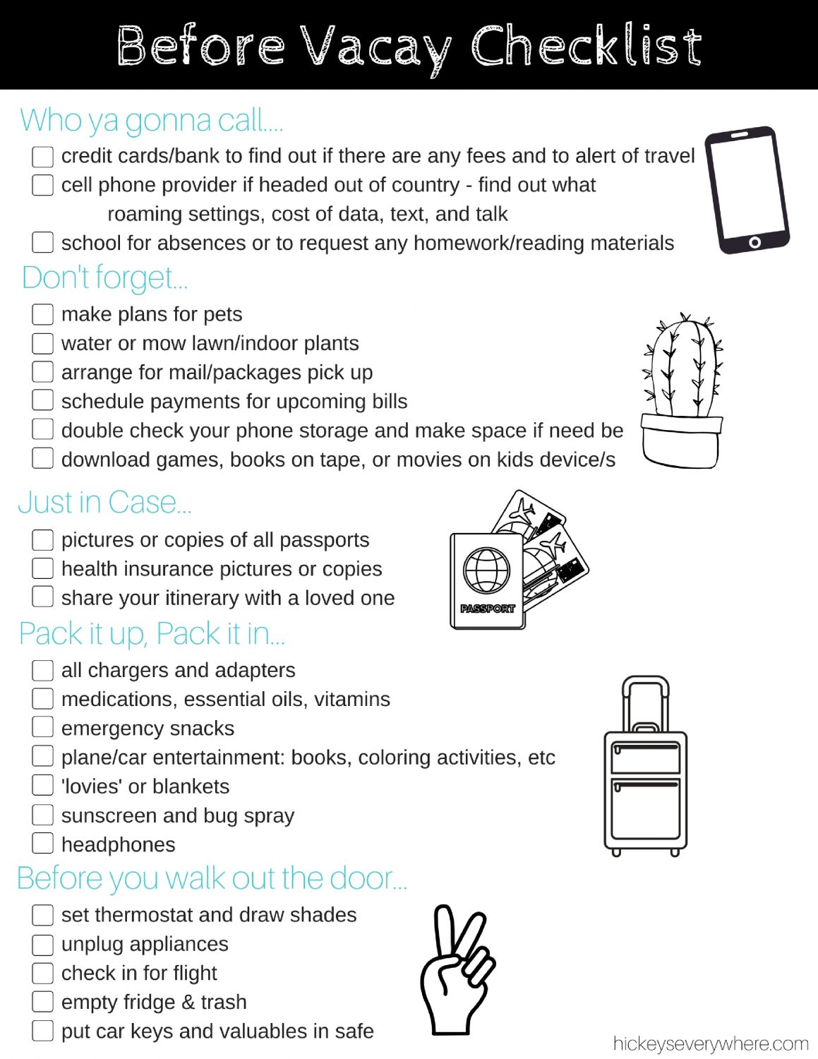 Before You Go: Printable Travel Checklist and Tips - Hickeys Everywhere